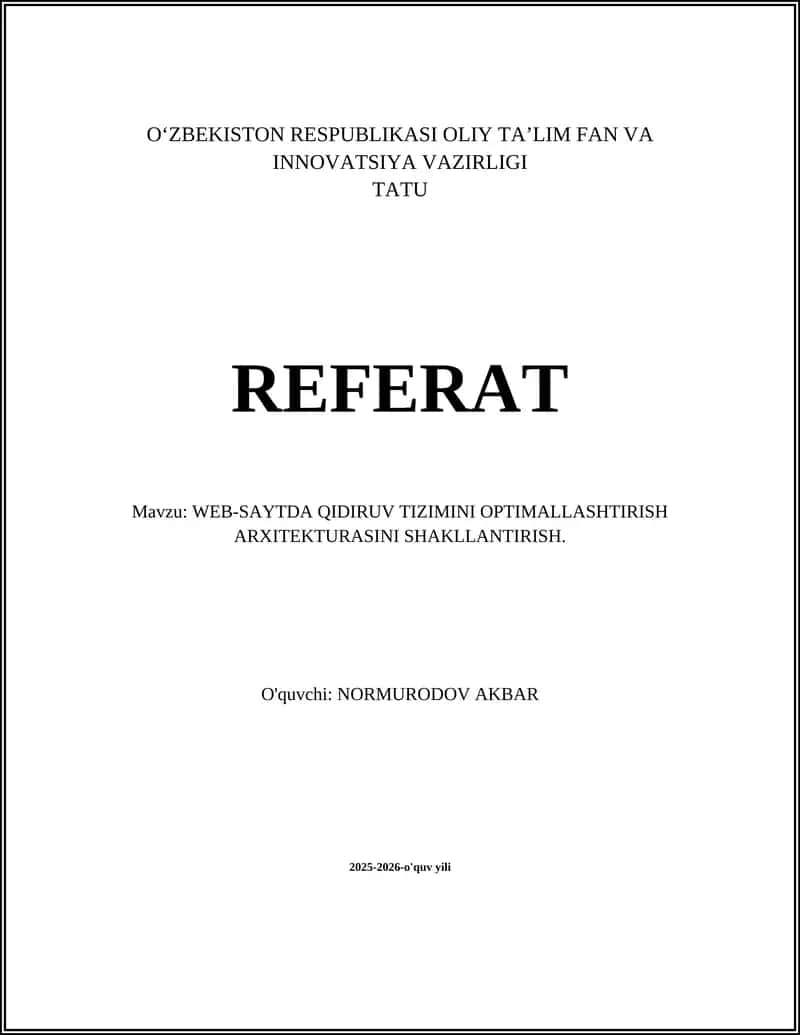 WEB-SAYTDA QIDIRUV TIZIMINI OPTIMALLASHTIRISH ARXITEKTURASI