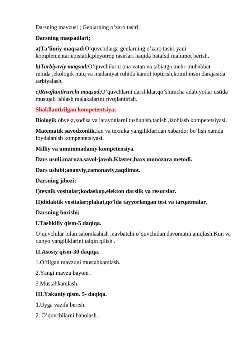 Genlarning o’zaro tasiri
