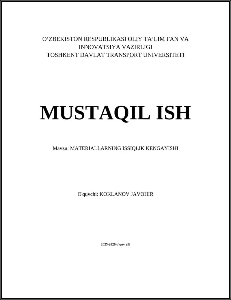 Materiallarning Issiqlik Kengayishi