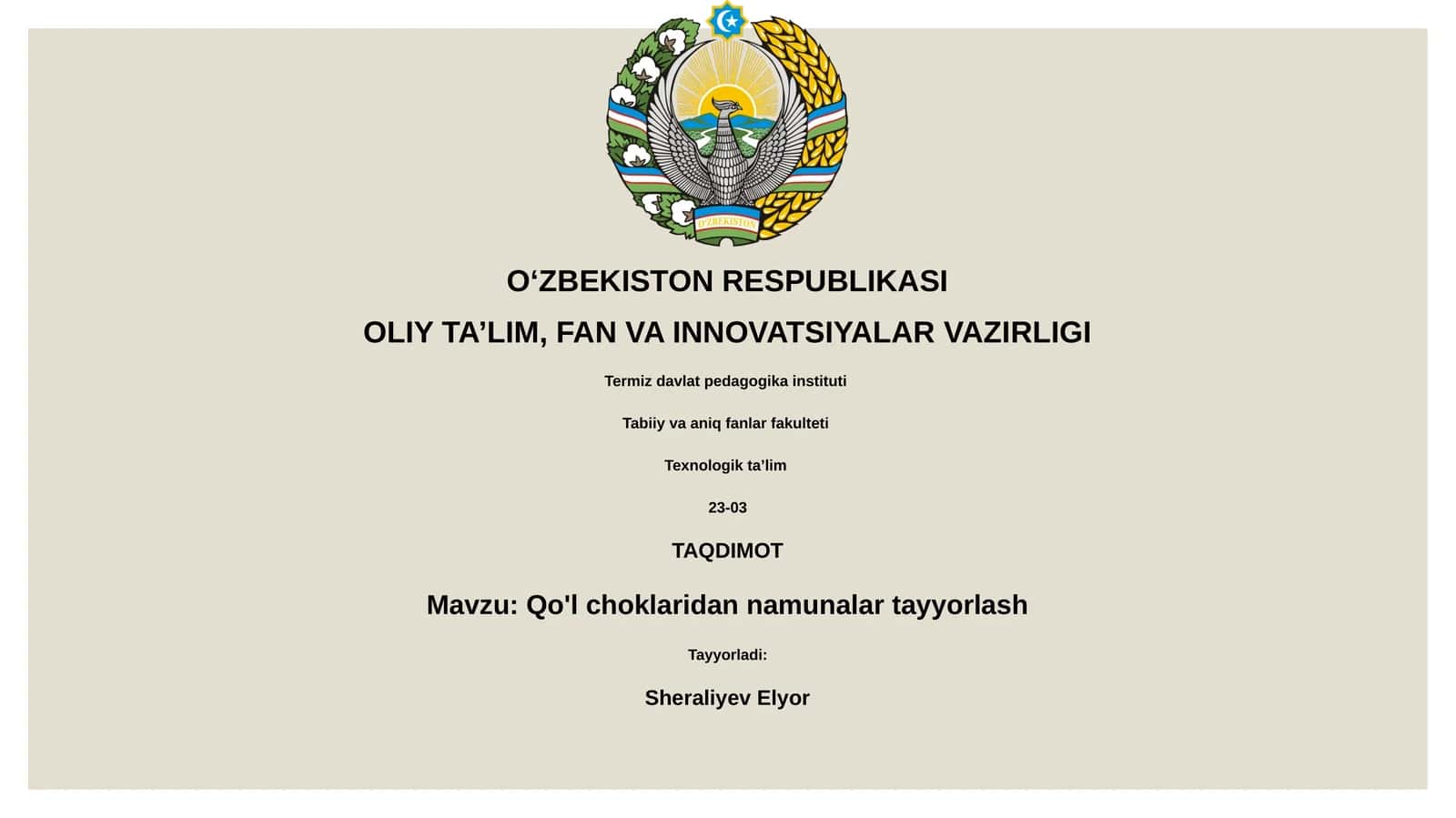 Qo'l choklaridan namunalar tayyorlash