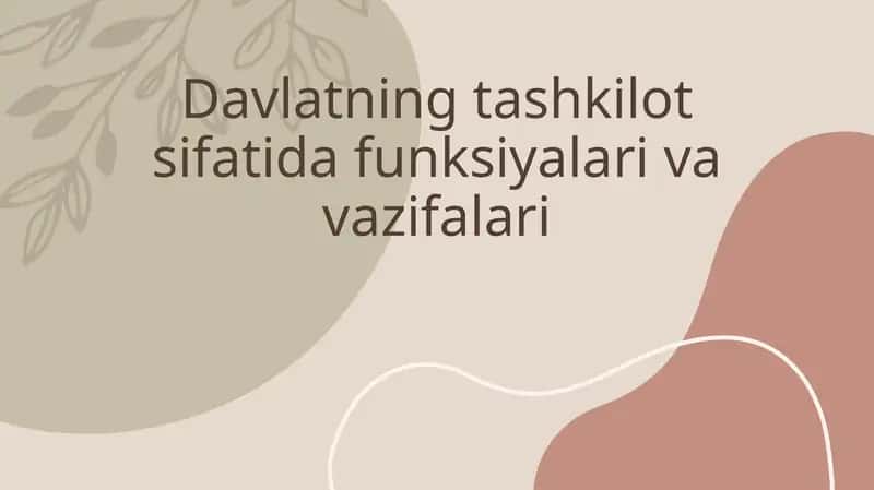 Davlatning tashkilot sifatida funksiyalari va vazifalari