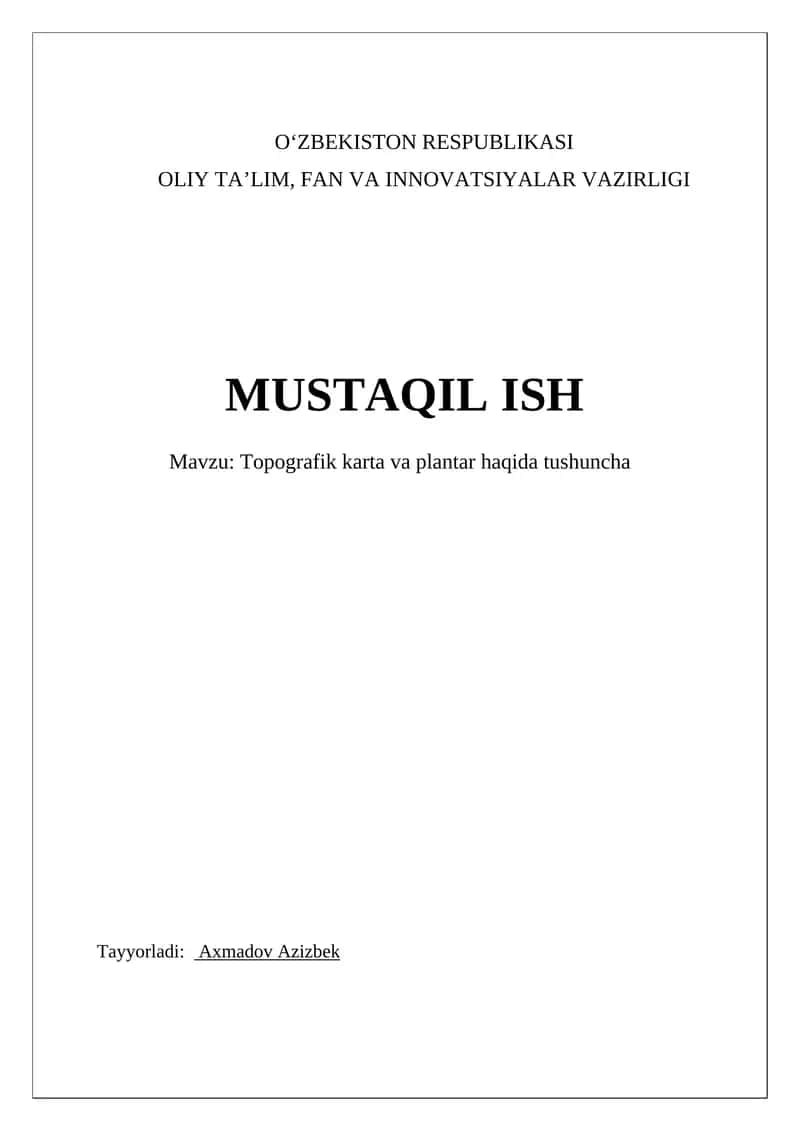 Topografik karta va plantar haqida tushuncha