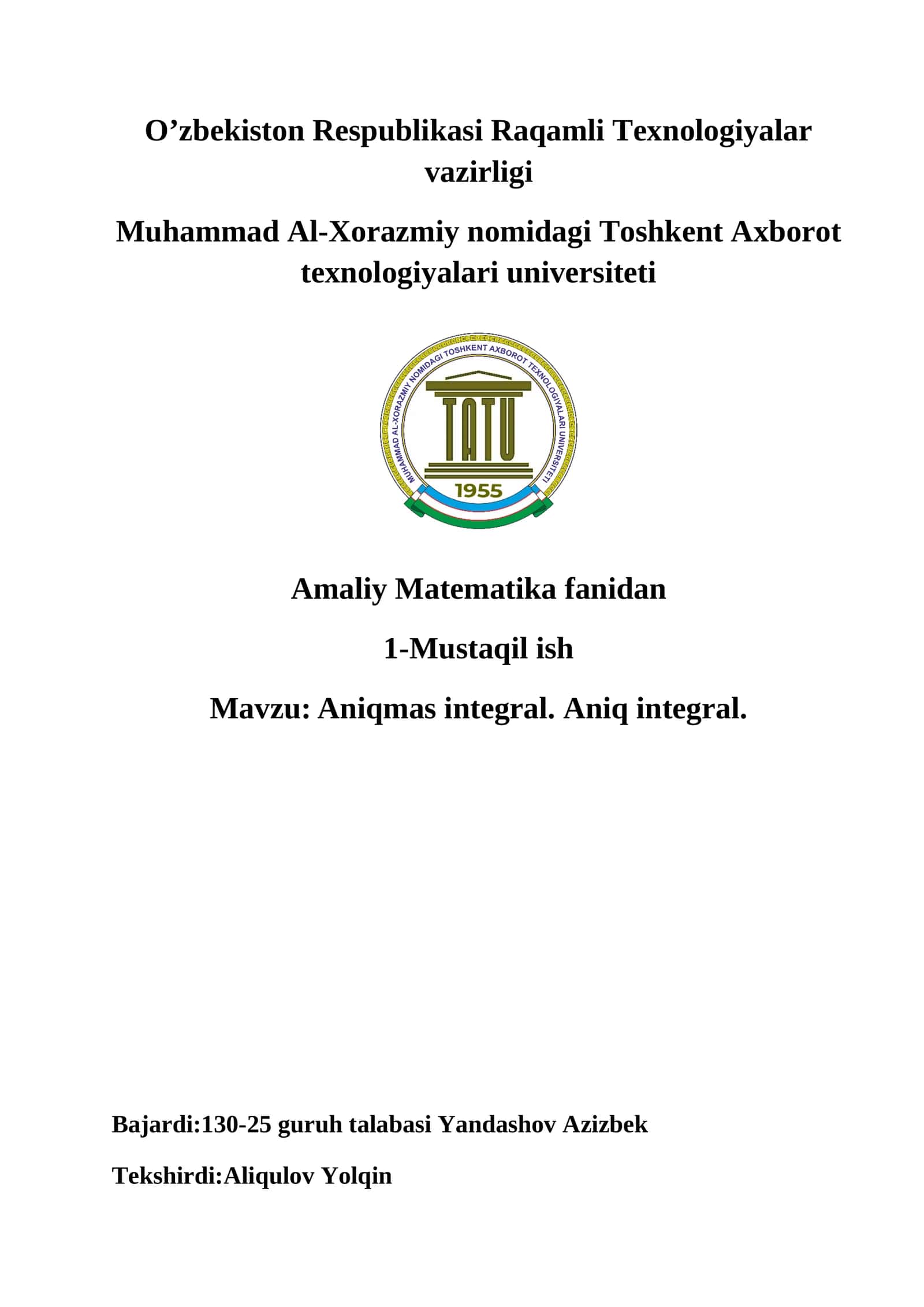 Aniqmas integral. Aniq integral