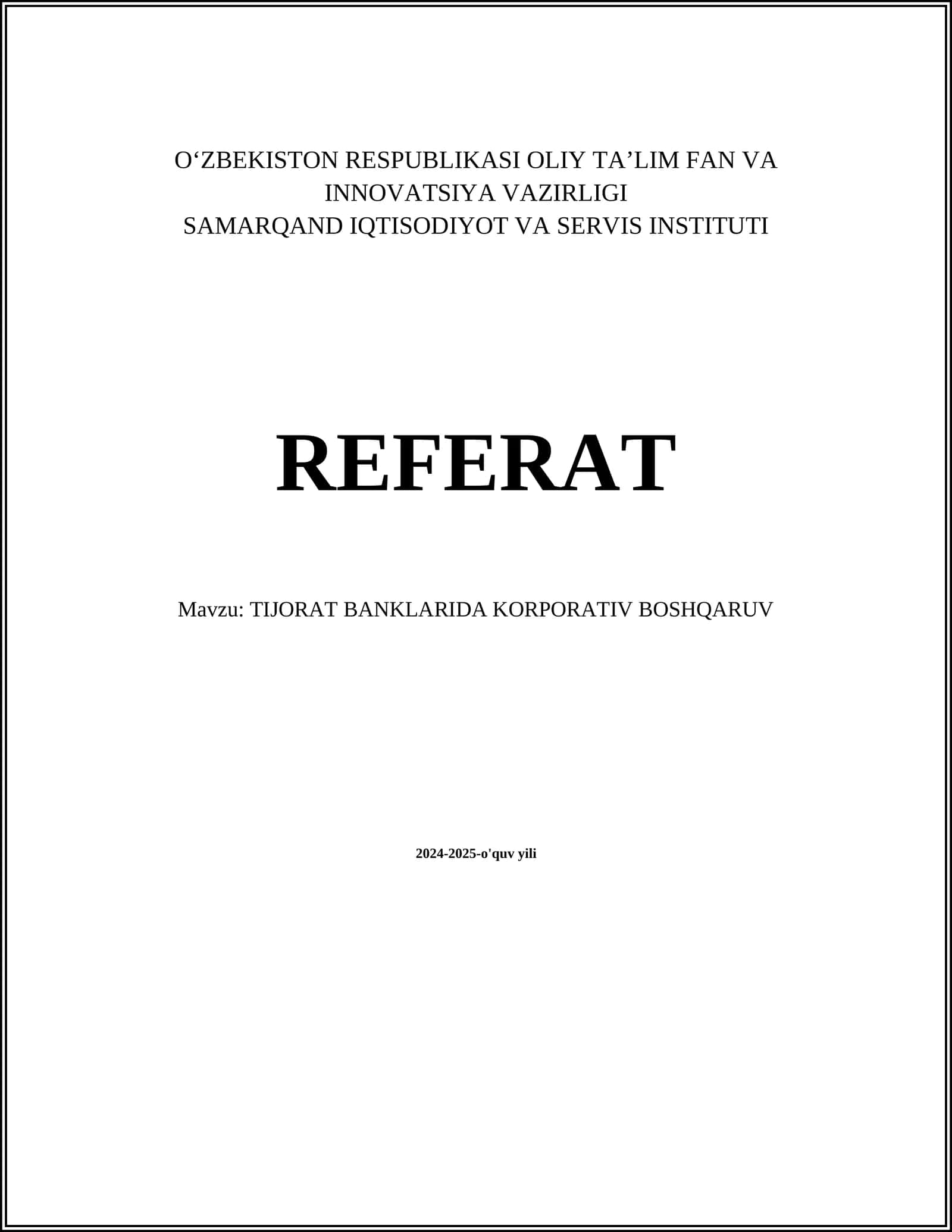 TIJORAT BANKLARIDA KORPORATIV BOSHQARUV