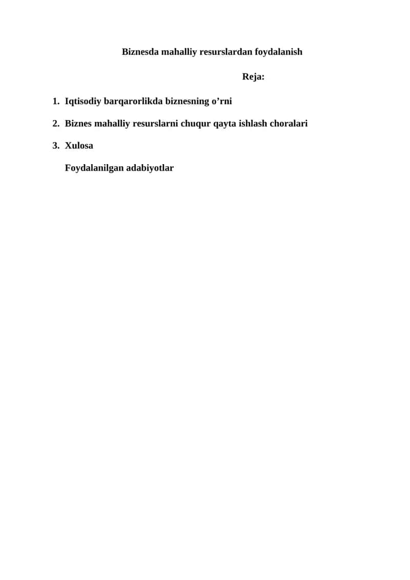 Iqtisodiy barqarorlikda biznesning o’rni