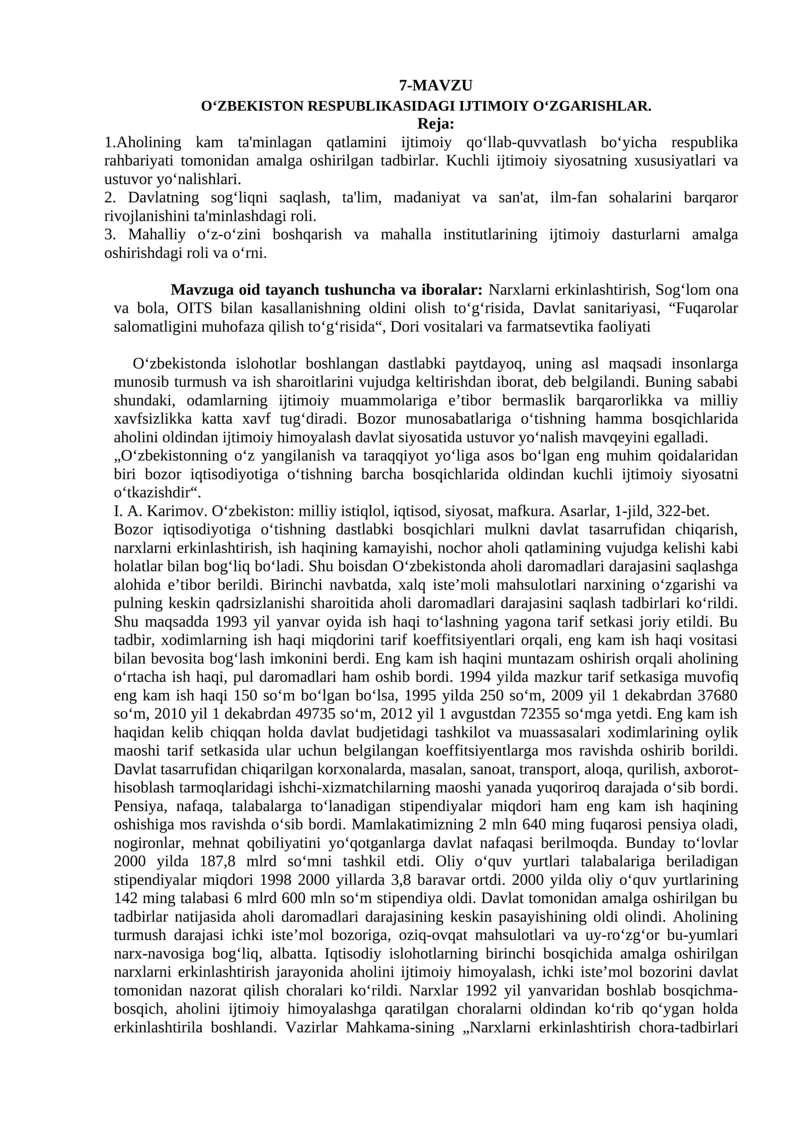 O‘ZBEKISTON RESPUBLIKASIDAGI IJTIMOIY O‘ZGARISHLAR
