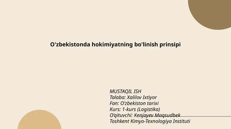 O'zbekistonda hokimiyatning bo'linish prinsipi
