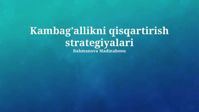 Qashshoqlikni kamaytirish strategiyalari