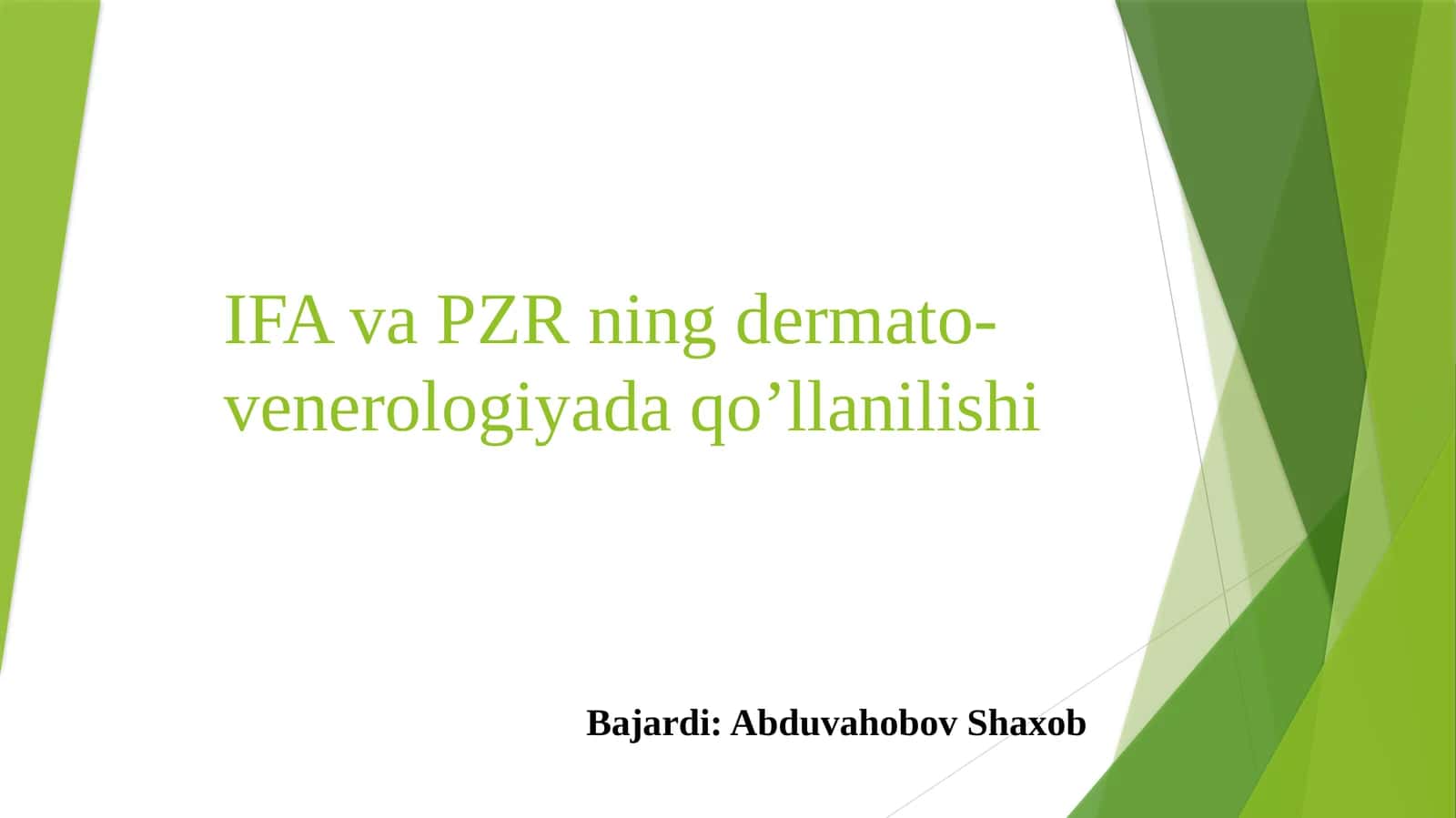 IFA va PZRning dermato-venerologiyada qo'llanilishi