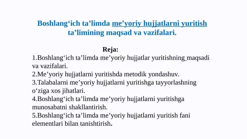 Boshlang‘ich ta’limdame’yoriy hujjatlarni yuritish