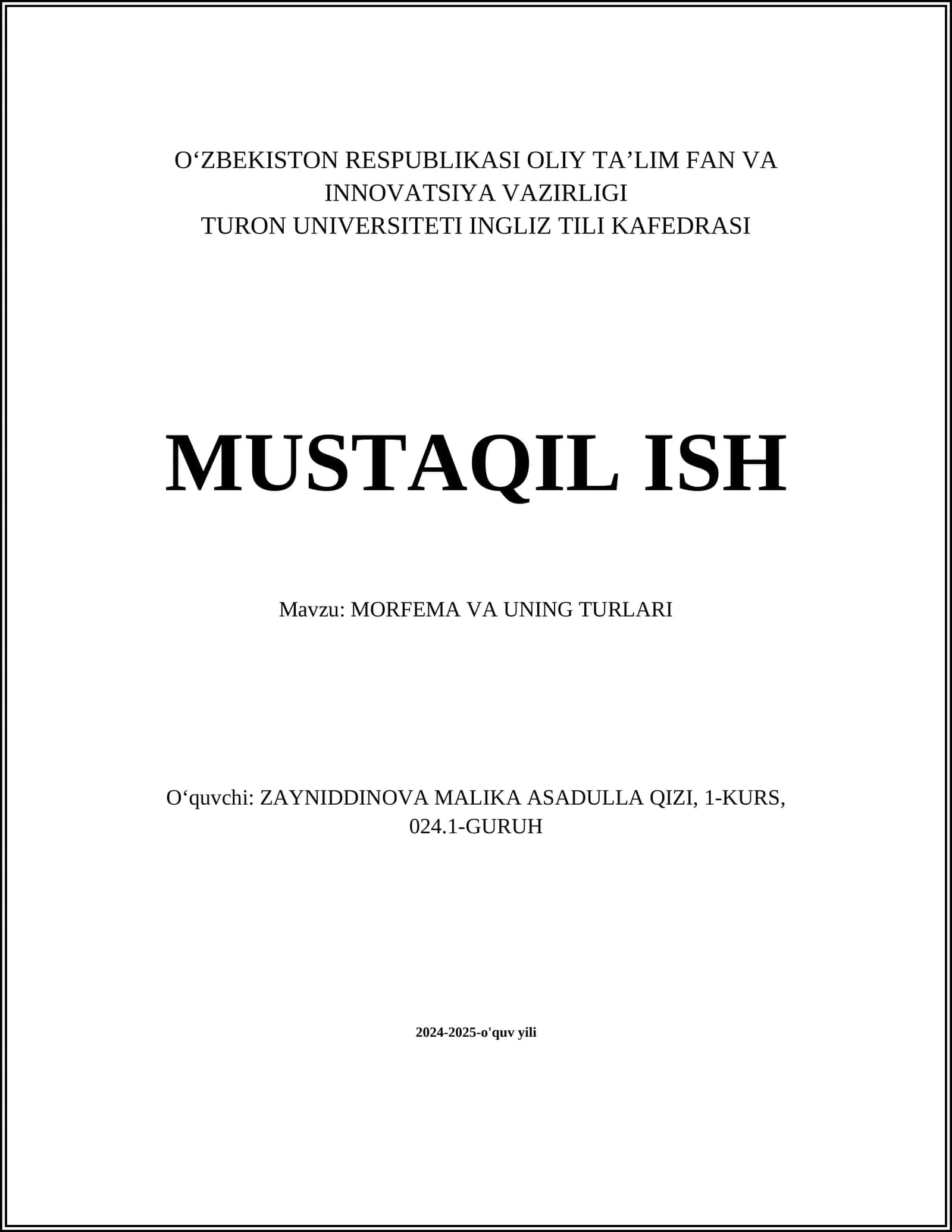 MORFEMA VA UNING TURLARI