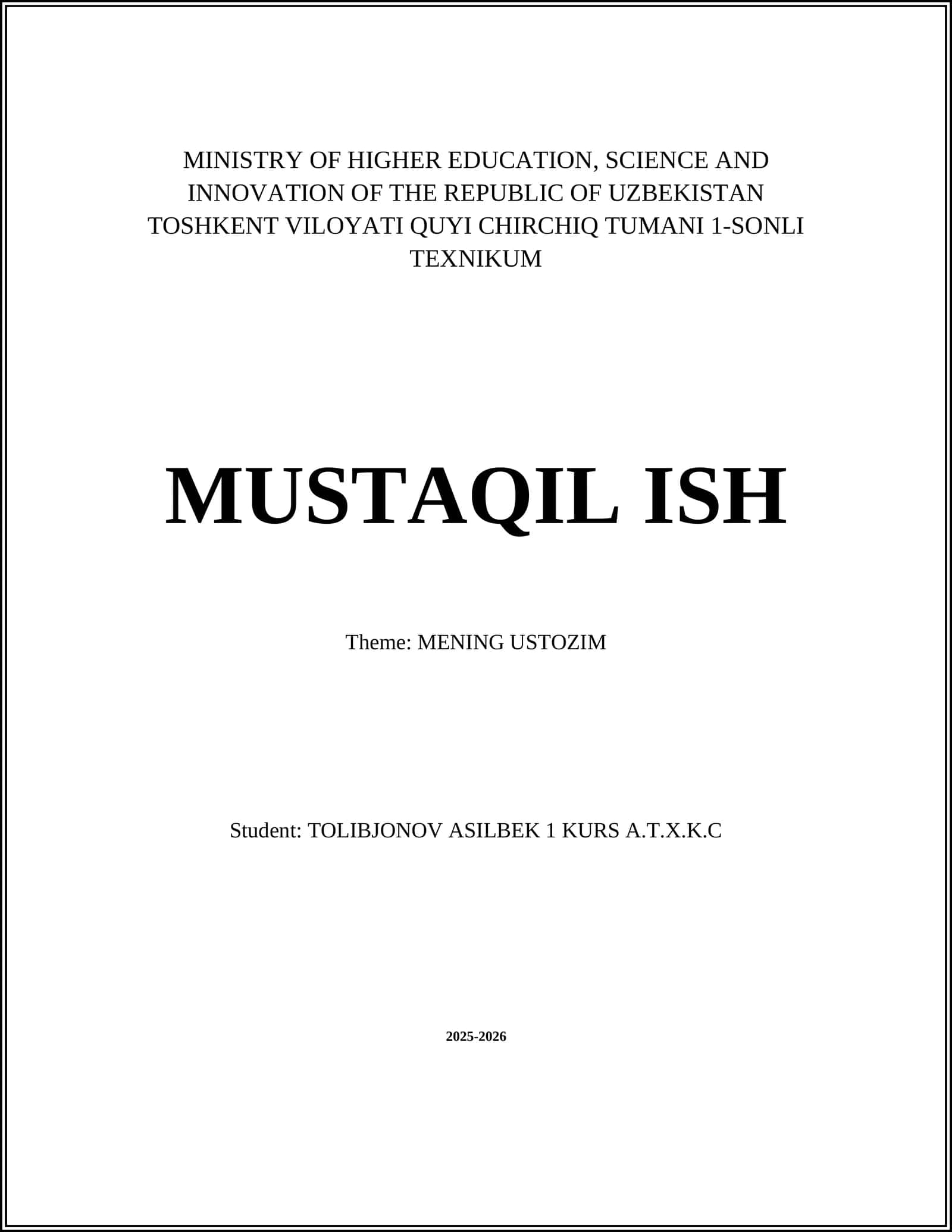 MENING USTOZIM
