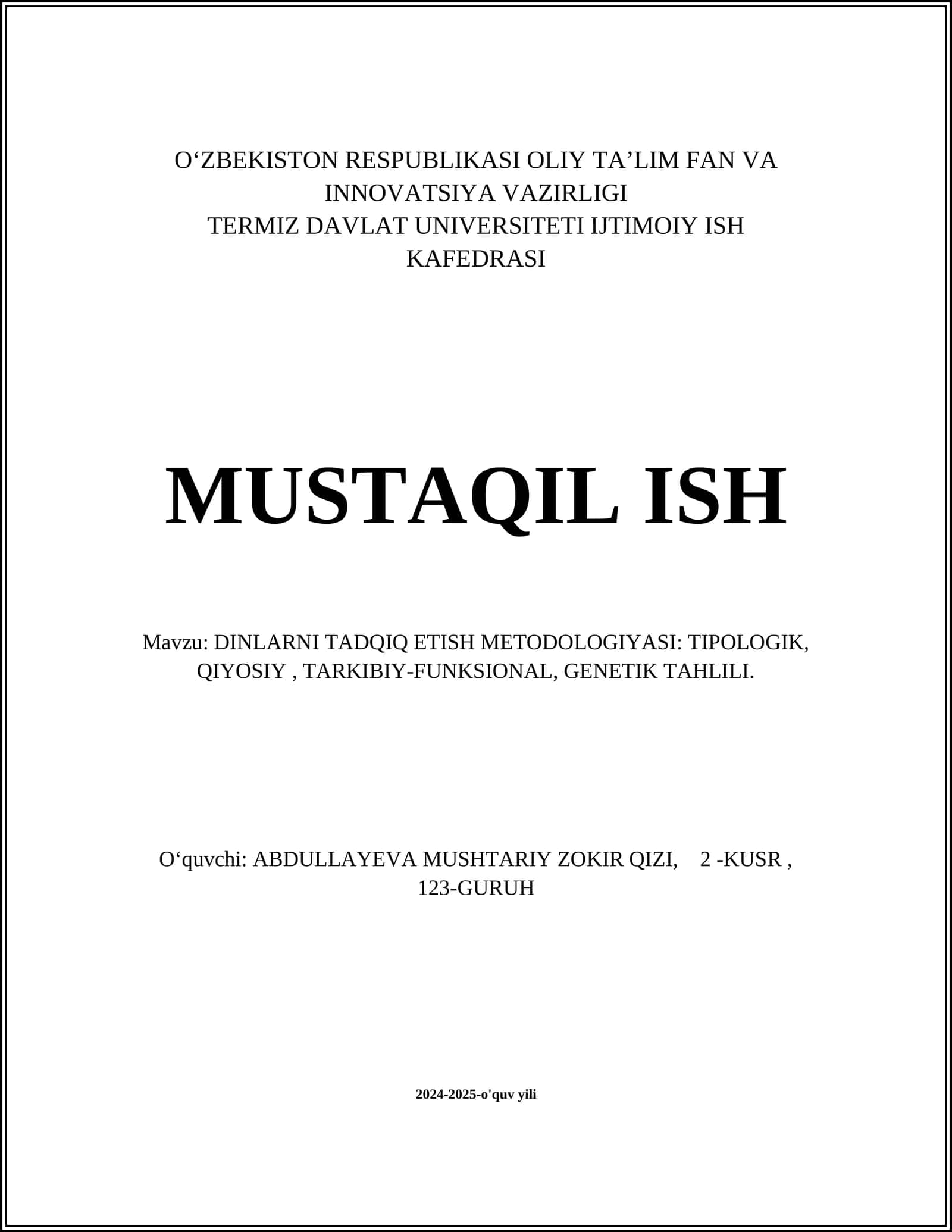 DINLARNI TADQIQ ETISH METODOLOGIYASI