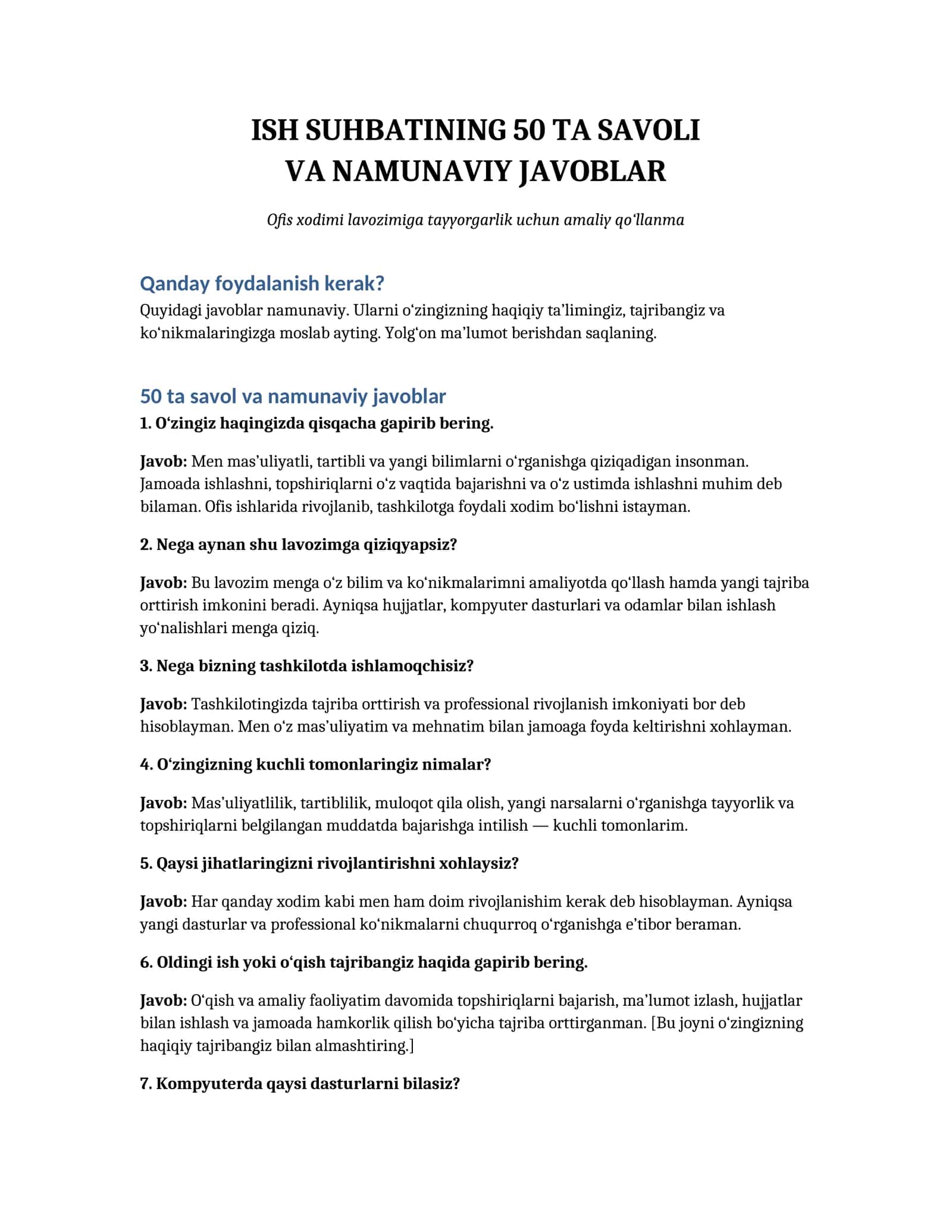 Ofis xodimi lavozimiga tayyorgarlik uchun amaliy qo‘llanma