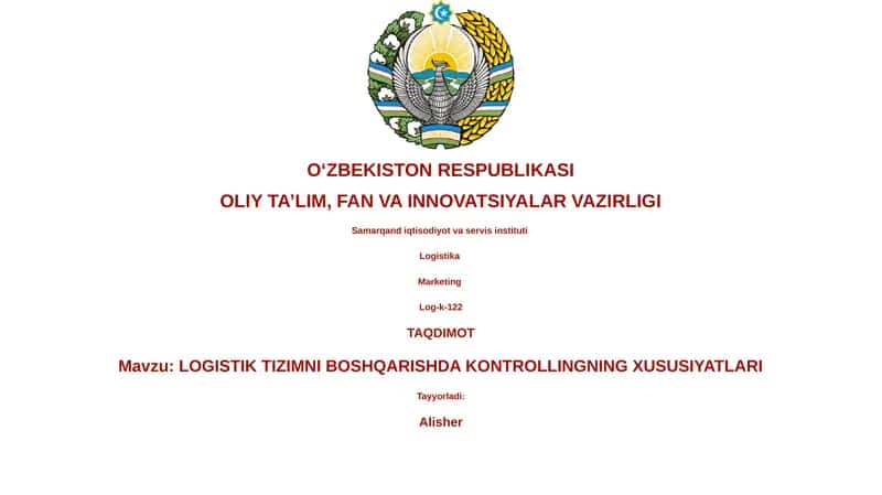 LOGISTIK TIZIMNI BOSHQARISHDA KONTROLLINGNING XUSUSIYATLARI