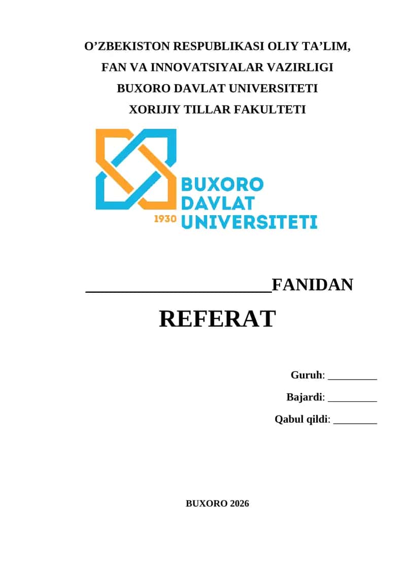 Buxoro davlat universiteti talabalari uchun referat yuzi blanka