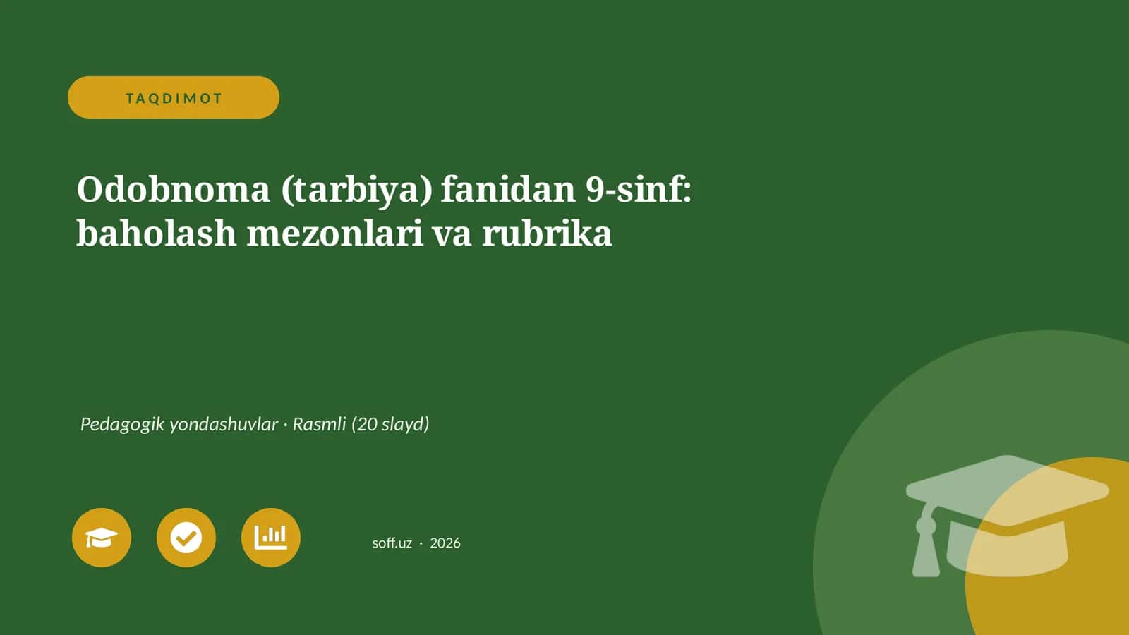Odobnoma (tarbiya) fanidan 9-sinf: baholash mezonlari va rubrika