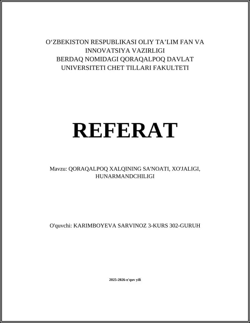 Qoraqalpoq Xalqining Sa'noati, Xo'jaligi, Hunarmandchiligi