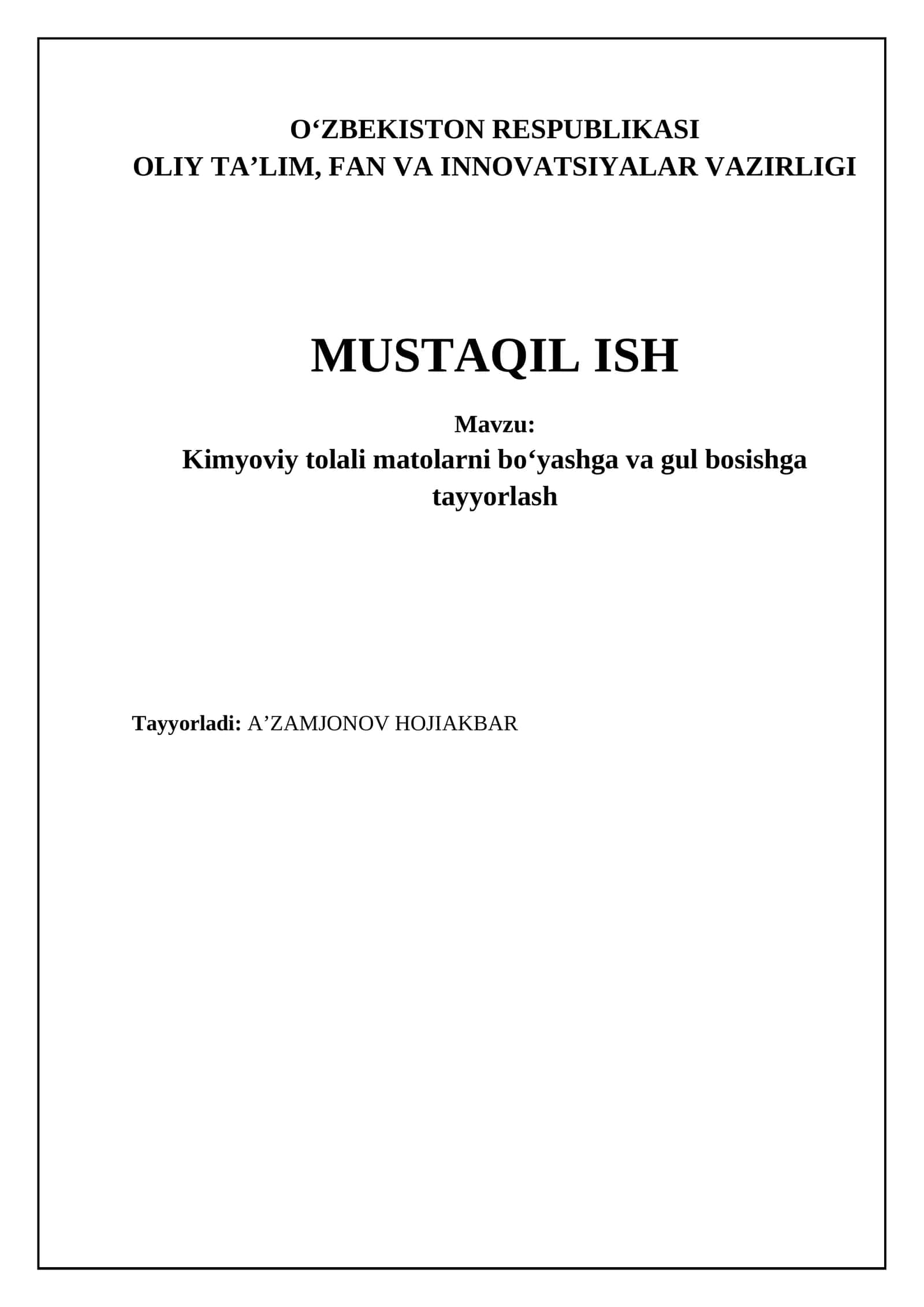 Kimyoviy tolali matolarni boʻyashga va gul bosishga tayyorlash