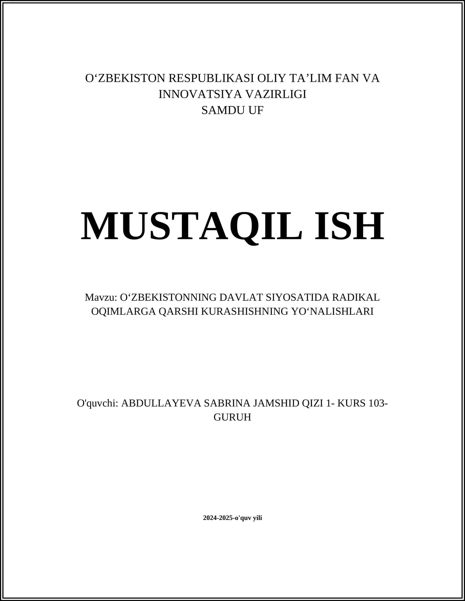 OʻZBEKISTONNING DAVLAT SIYOSATIDA RADIKAL OQIMLARGA QARSHI KURASHISHNING YOʻNALISHLARI