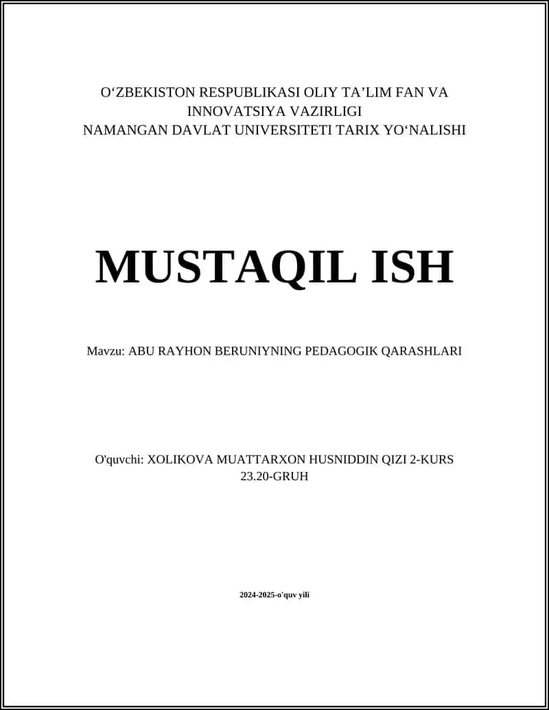 ABU RAYHON BERUNIYNING PEDAGOGIK QARASHLARI