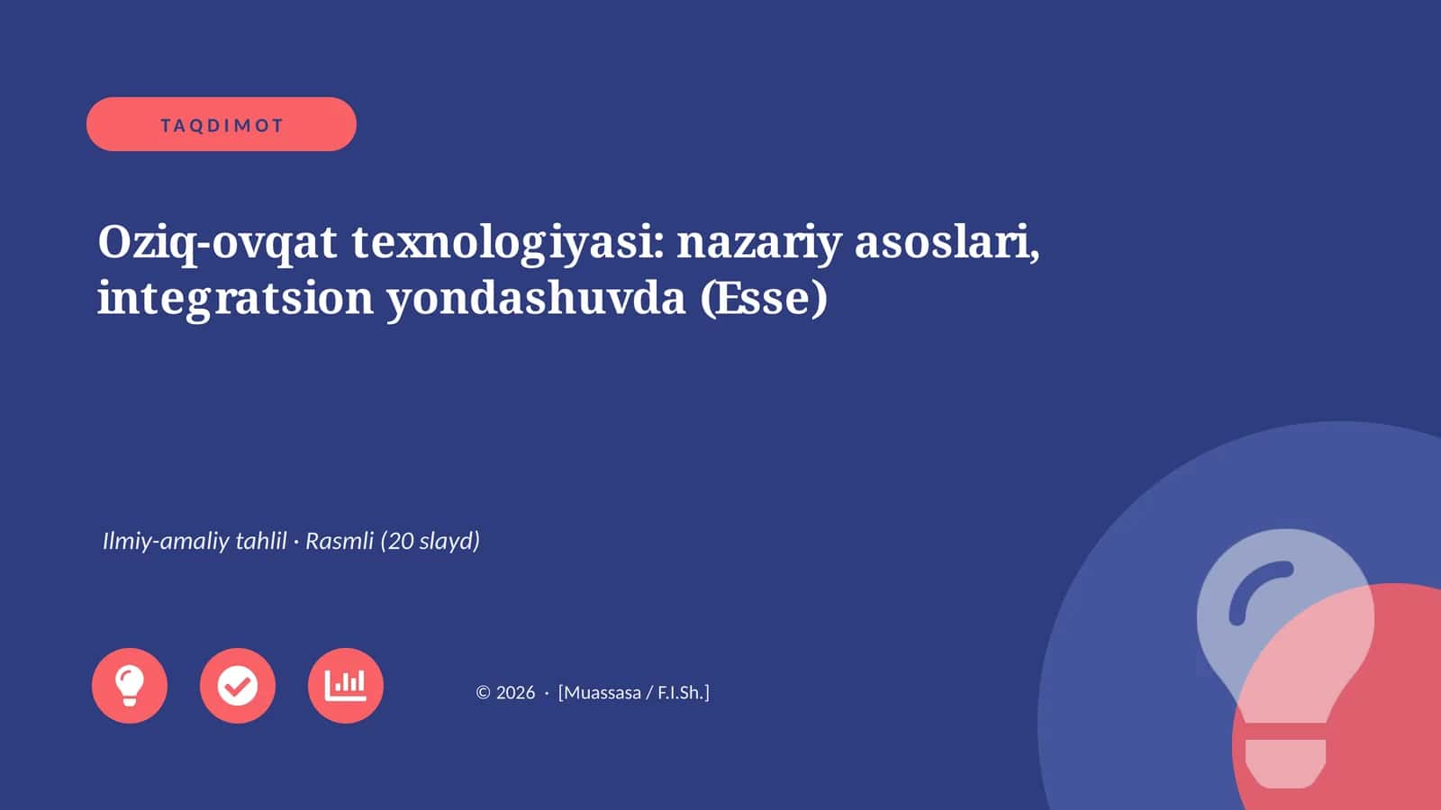 Oziq-ovqat texnologiyasi: nazariy asoslari, integratsion yondashuvda (Esse)