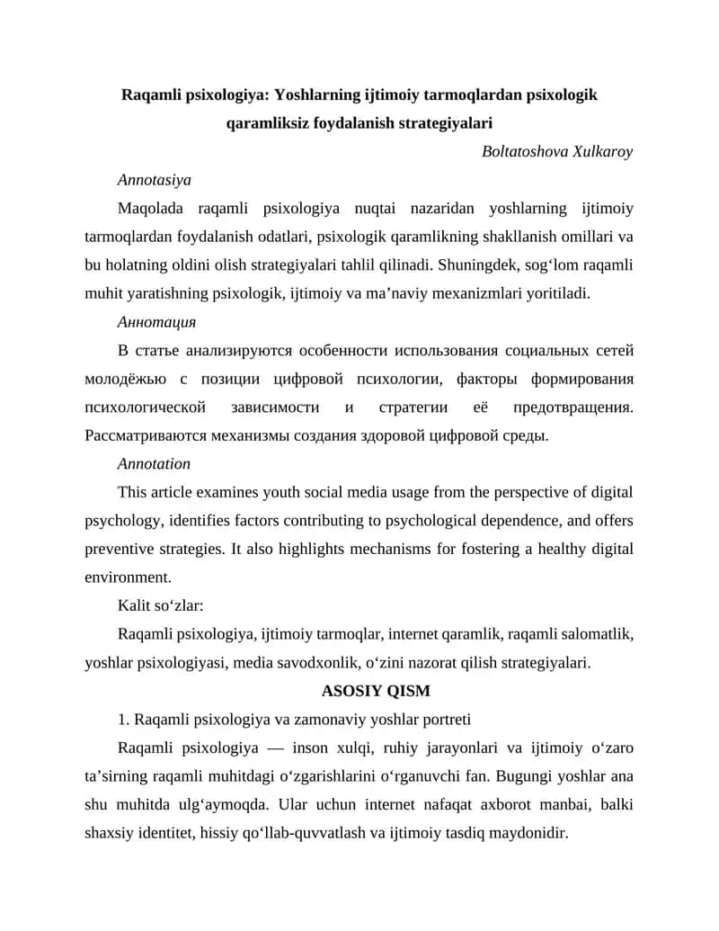 Raqamli psixologiya