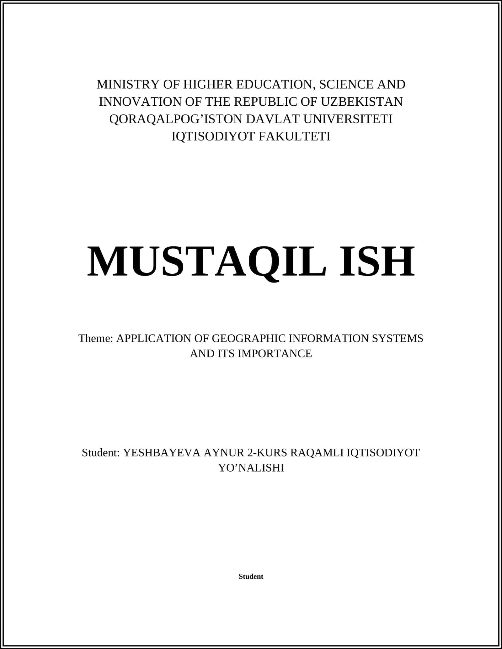 APPLICATION OF GEOGRAPHIC INFORMATION SYSTEMS AND ITS IMPORTANCE