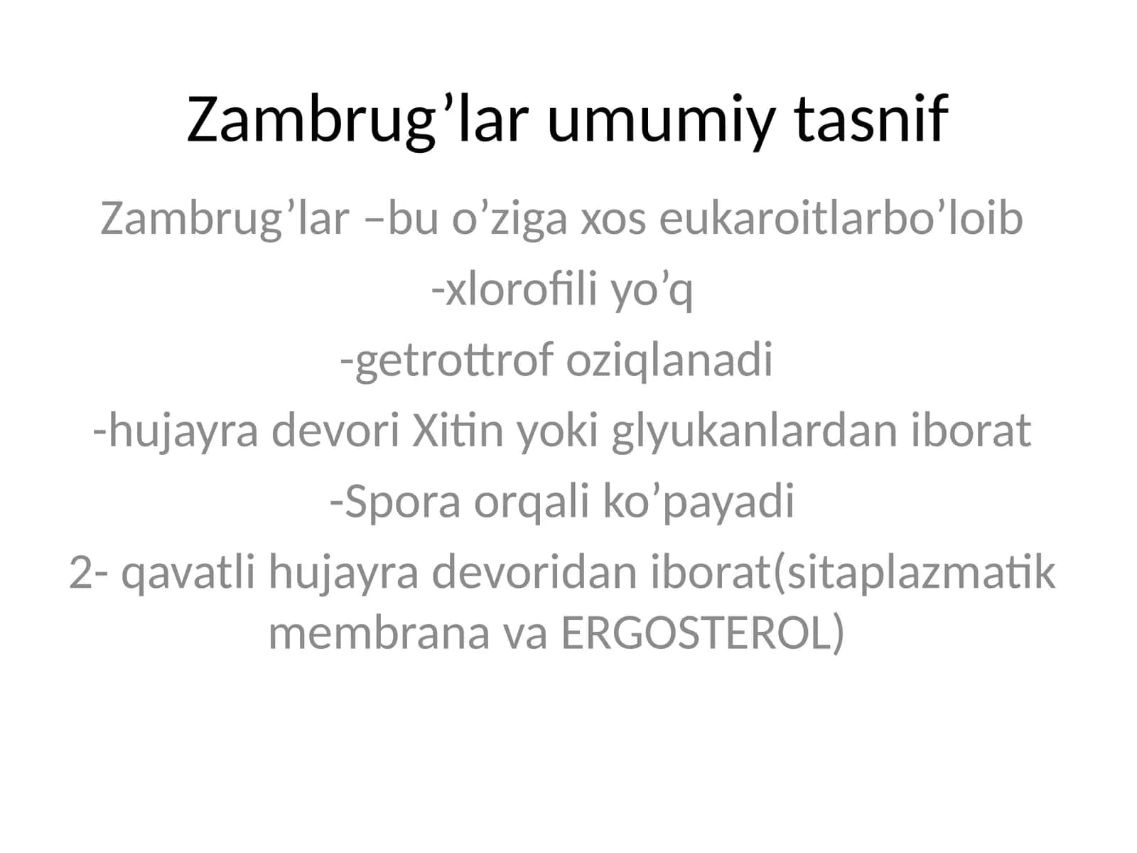 Zambrug’lar umumiy tasnif