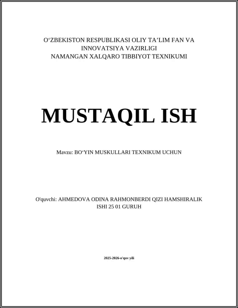 BOʻYIN MUSKULLARI TEXNIKUM UCHUN