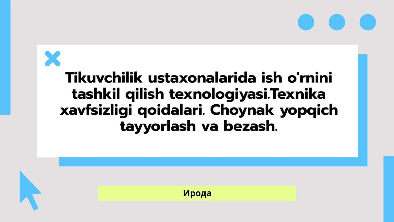 Tikuvchilik Ustaxonalarida Ish Joyini Tashkil Etish
