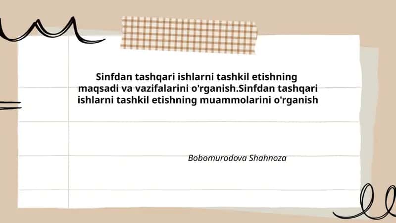 Sinfdan tashqari ishlarni tashkil etishning muammolarini o'rganish