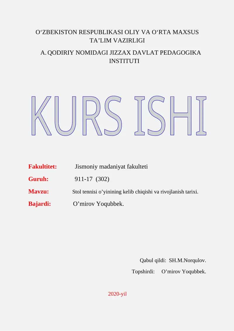 Stol tennisi o’yinining kelib chiqishi va rivojlanish tarixi