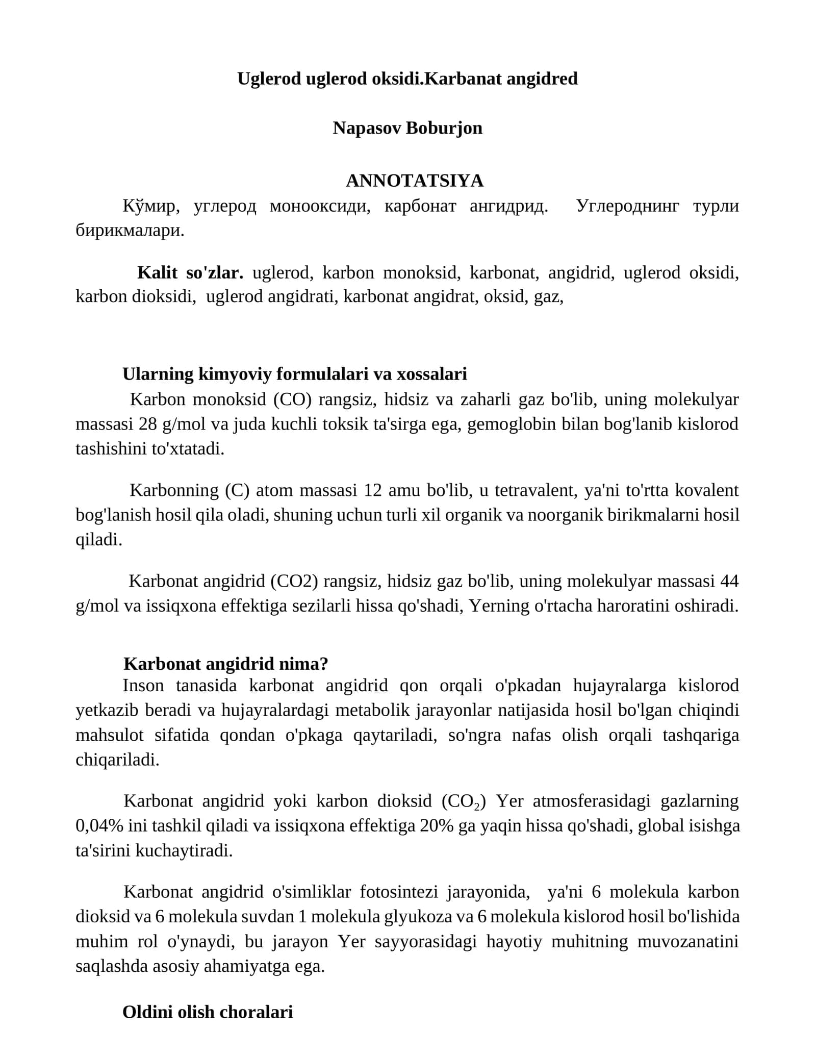 Uglerod uglerod oksidi.Karbanat angidred