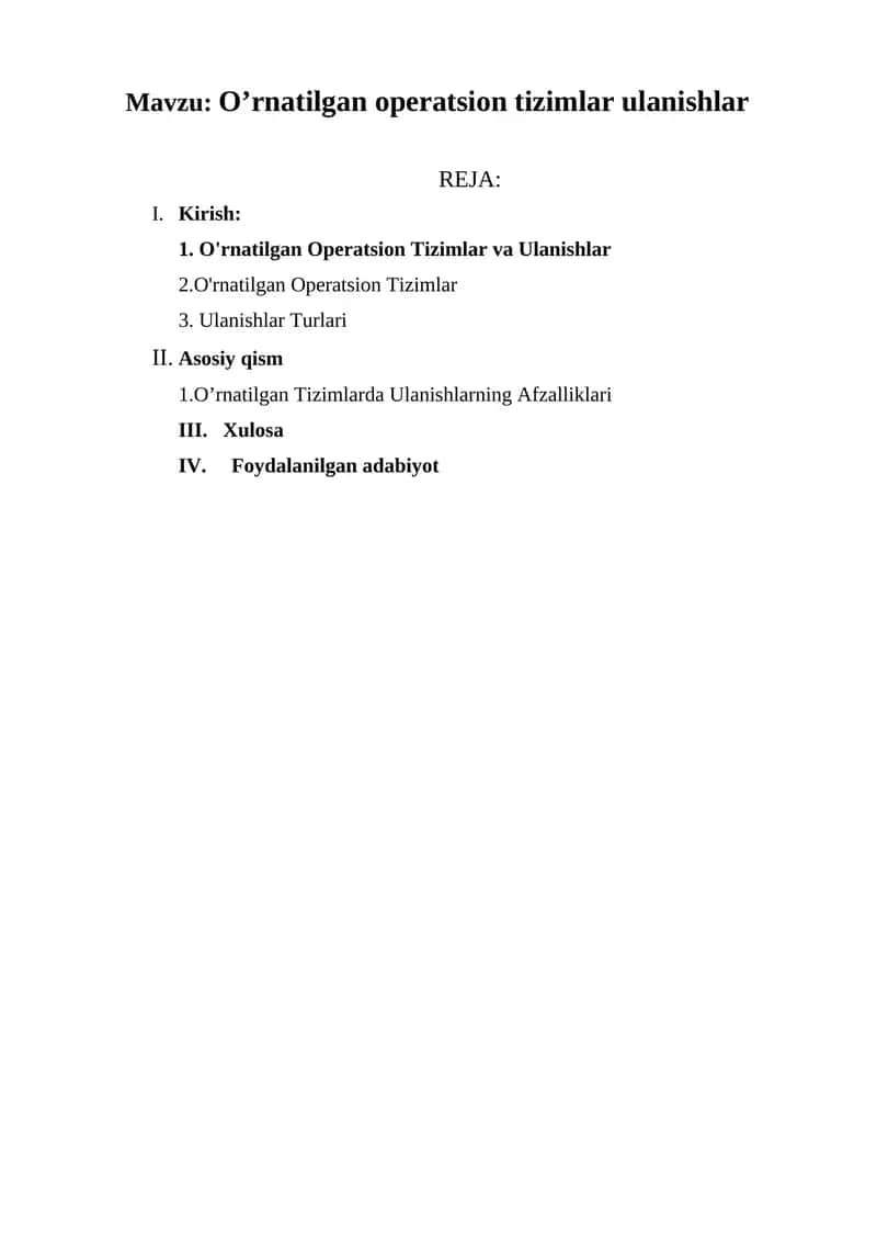 O’rnatilgan operatsion tizimlar ulanishlar