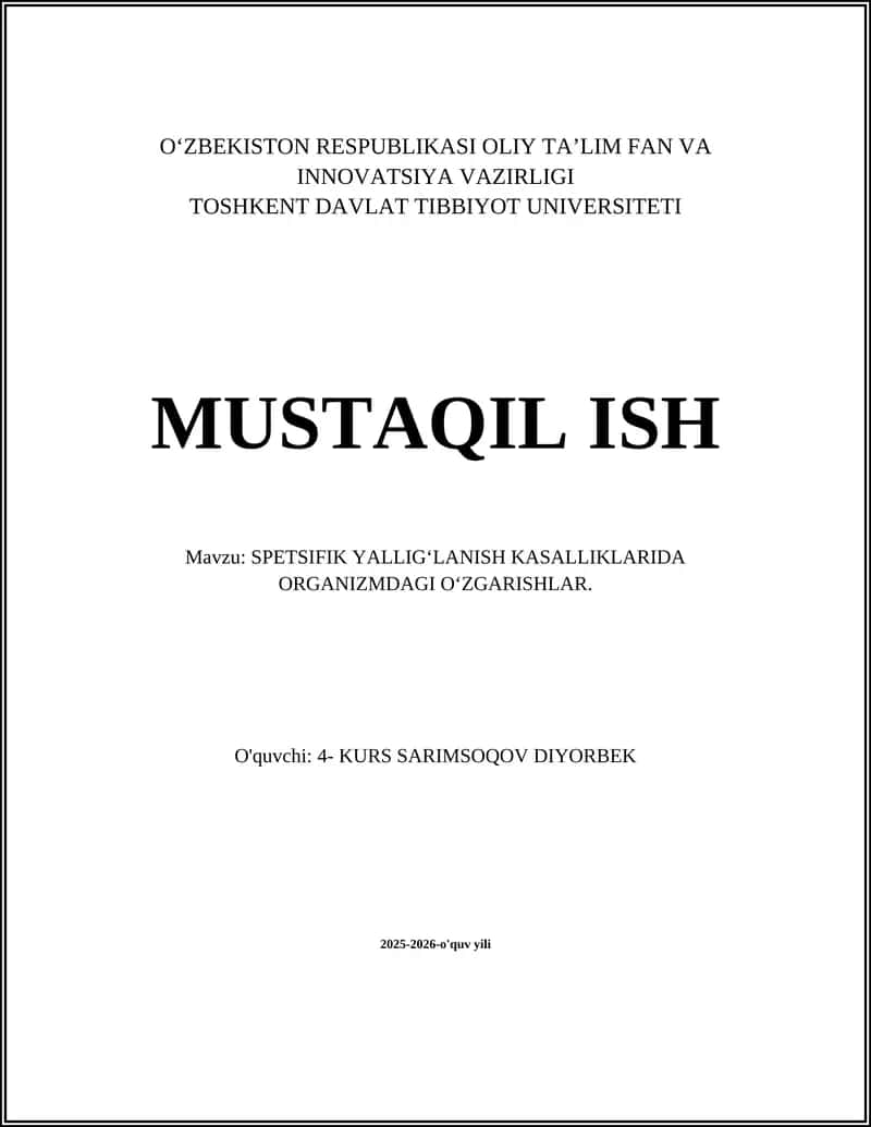 SPETSIFIK YALLIG‘LANISH KASALLIKLARI