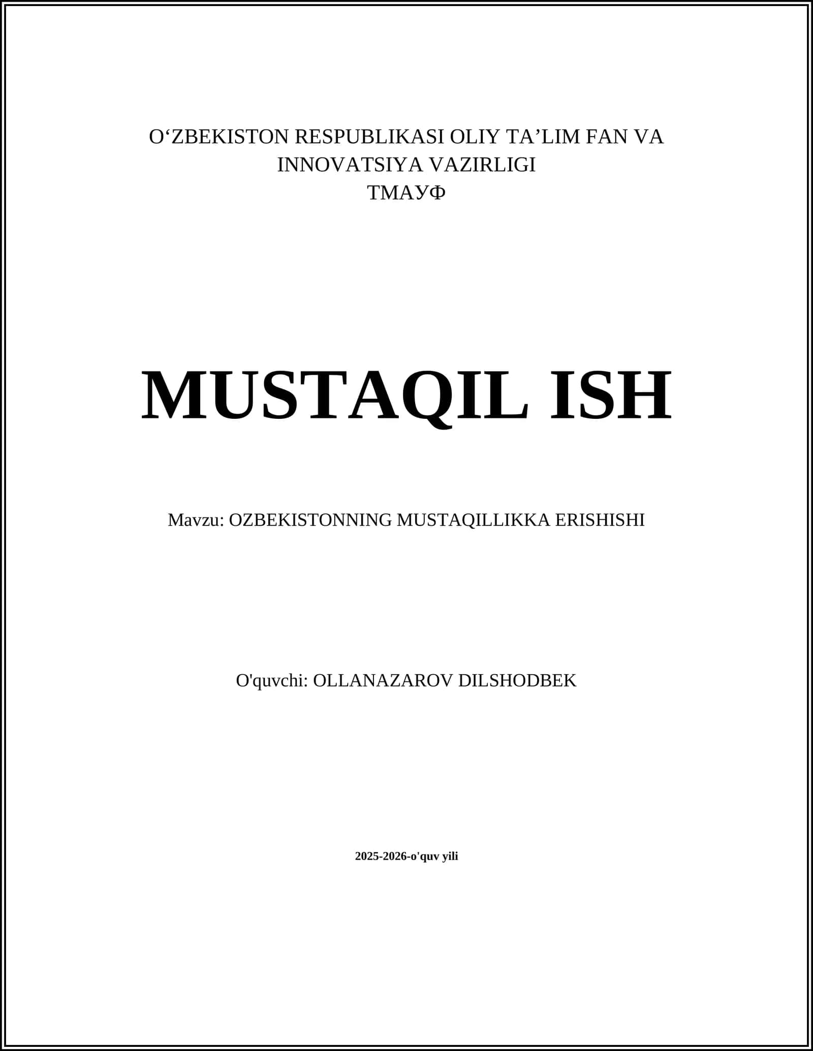 O‘ZBEKISTONNING MUSTAQILLIKKA ERISHISHI