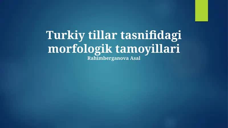 Turkik tillar tasnifidagi morfologik tamoyillari
