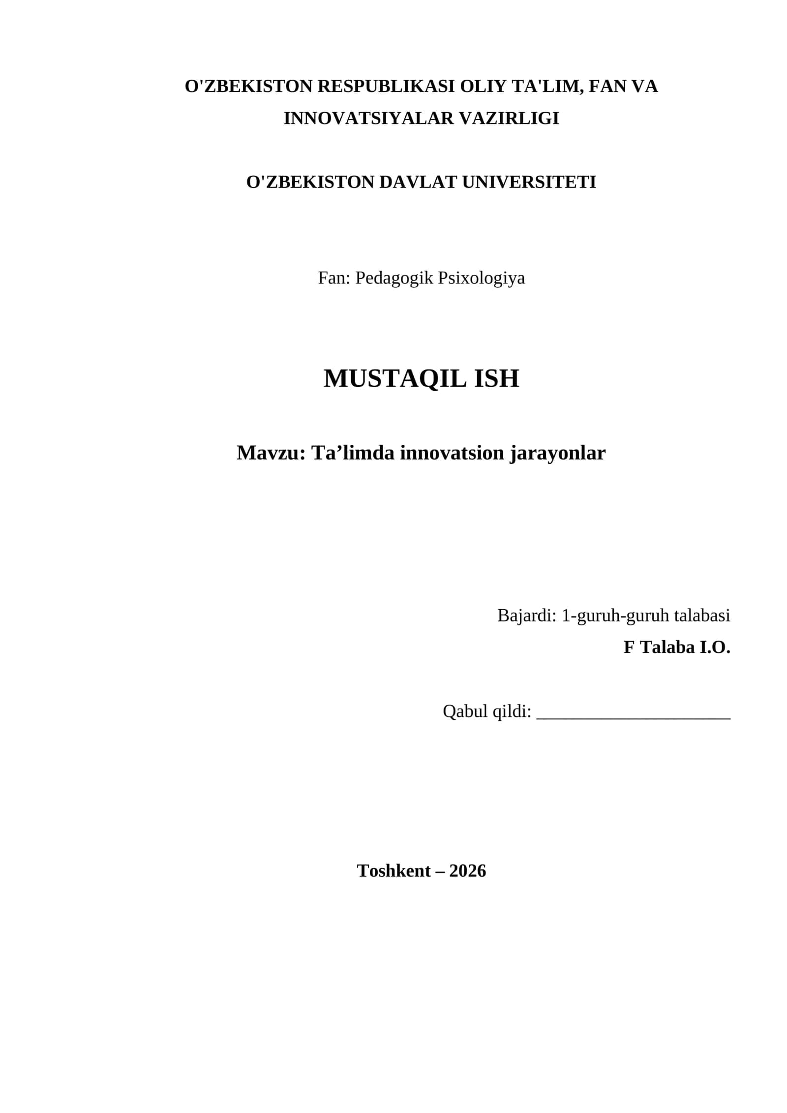 Ta’limda innovatsion jarayonlar