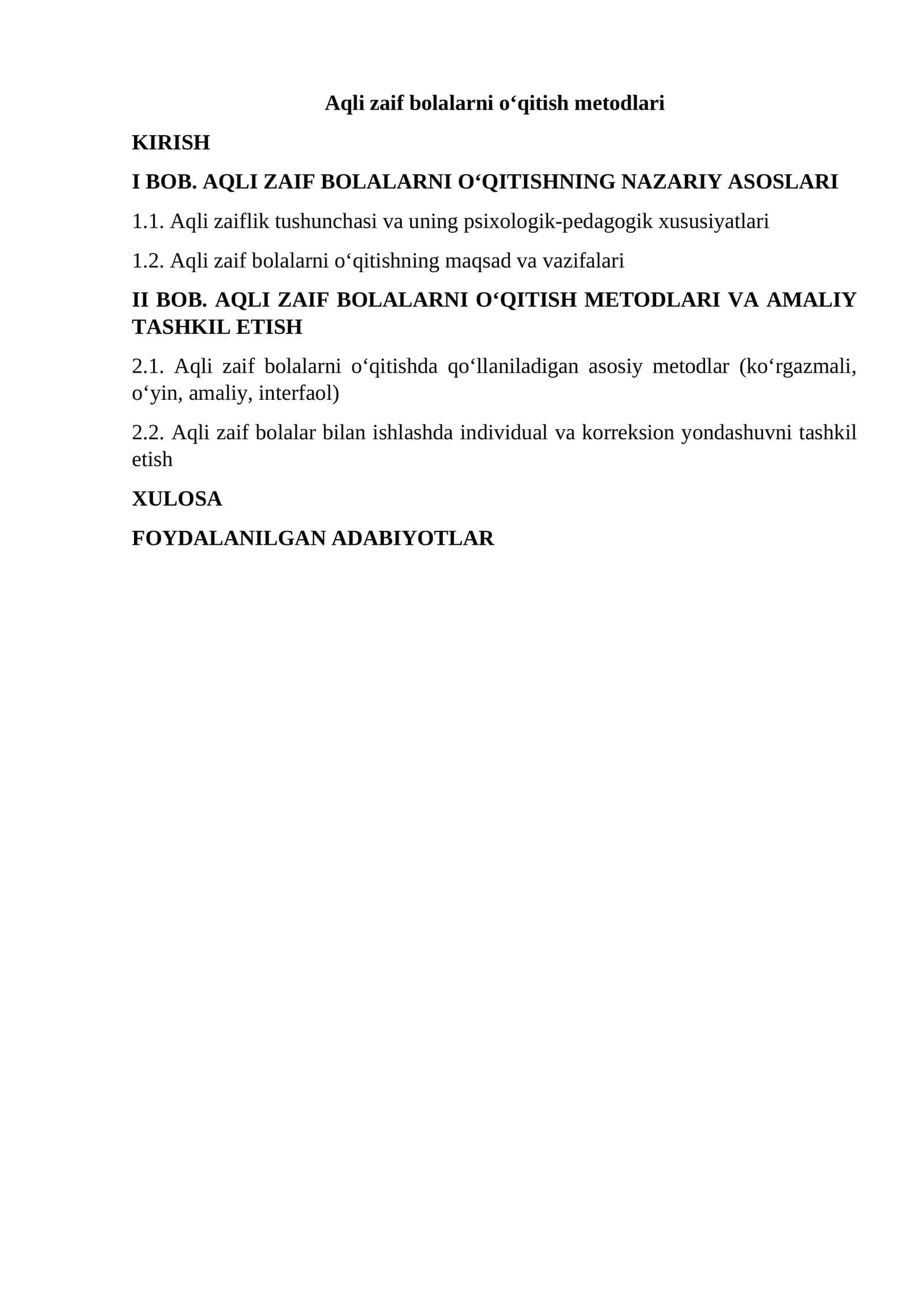 Aqli zaif bolalarni o‘qitish metodlari