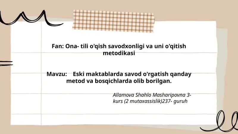 Ona-tili o'qish savodxonligi va uni o'qitish metodikasi