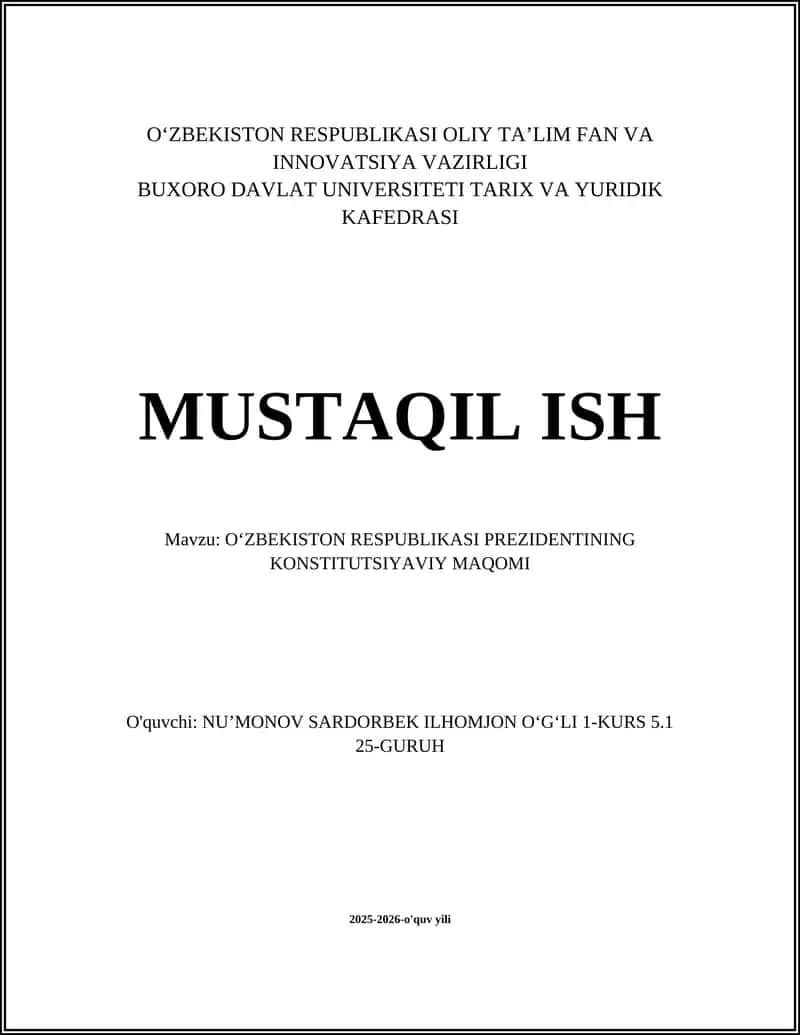 OʻZBEKISTON RESPUBLIKASI PREZIDENTINING KONSTITUTSIYAVIY MAQOMI