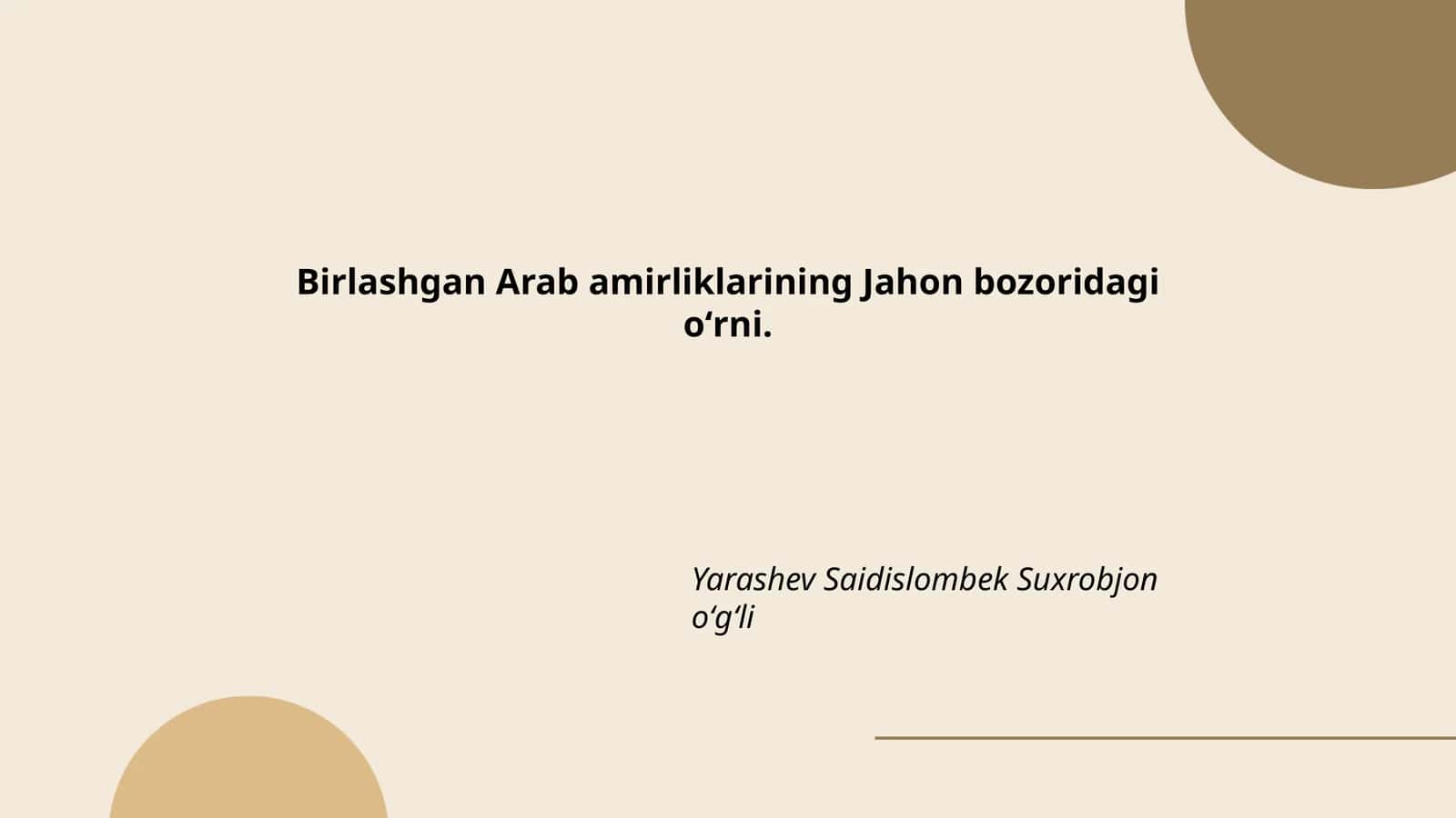 Birlashgan Arab amirliklarining Jahon bozoridagi oʻrni
