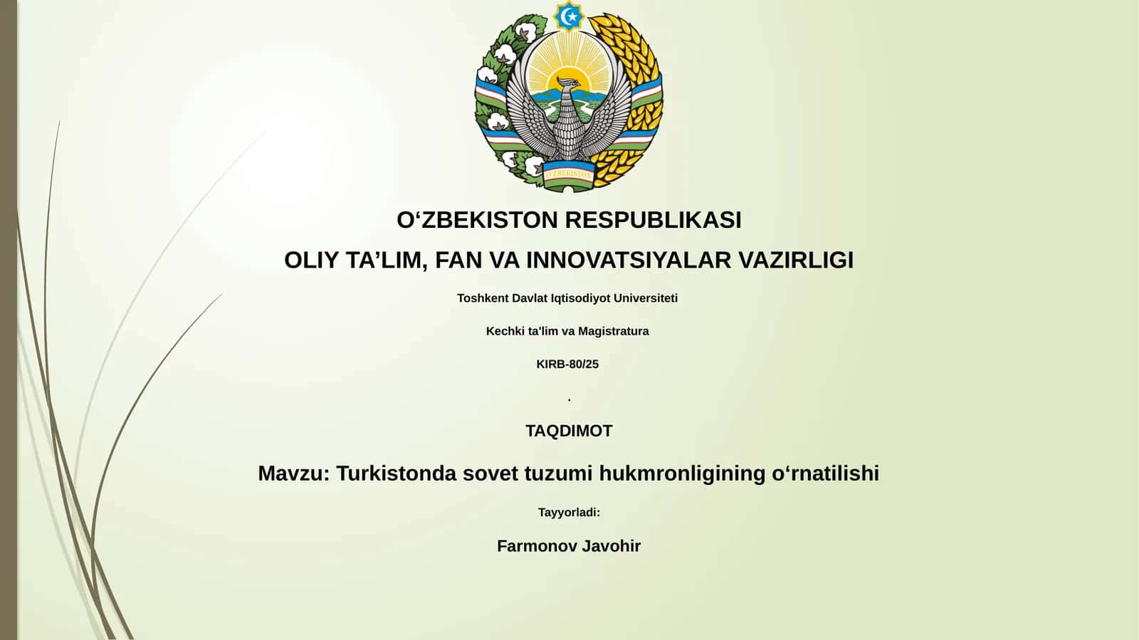 Turkistonda sovet tuzumi hukmronligining oārnatilishi