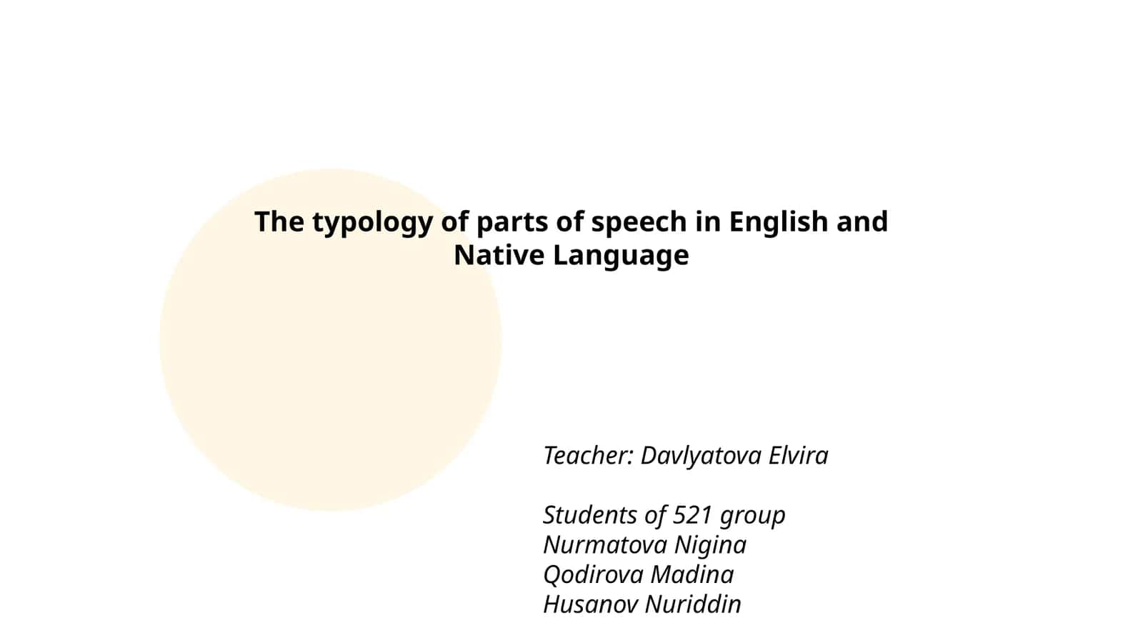The typology of parts of speech in English and Native Language