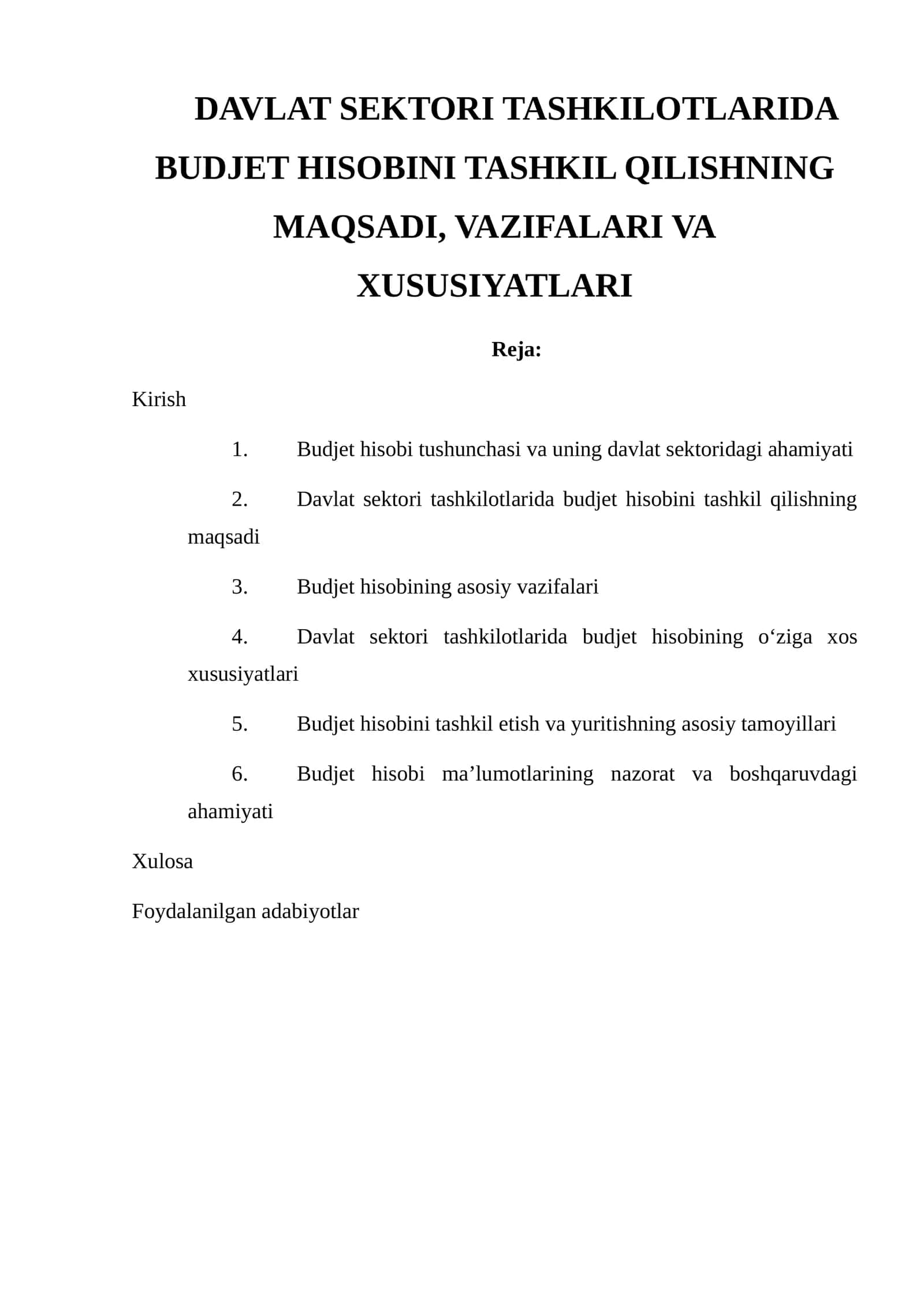 Budjet Hisobi Tashkili