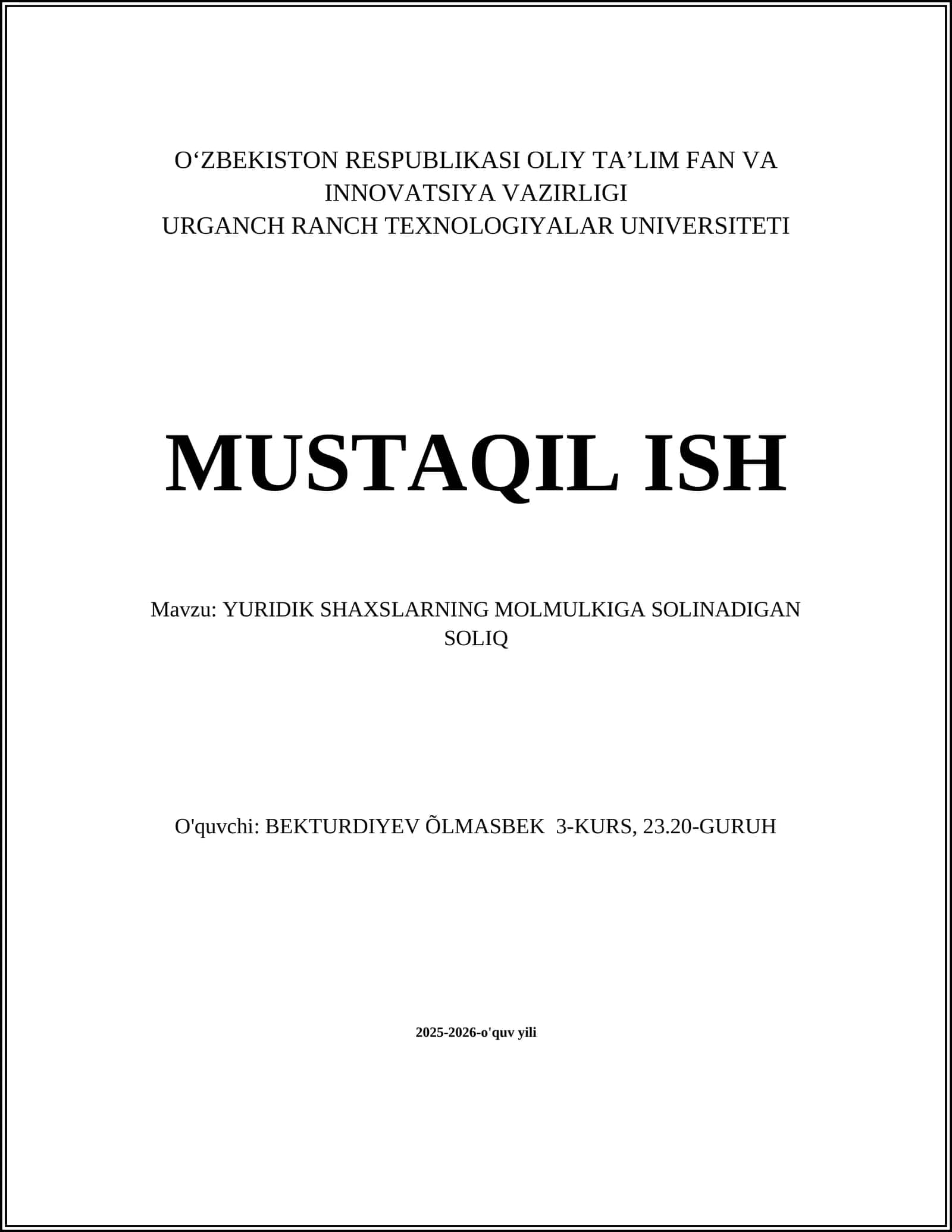 Yuridik shaxslarning mol-mulkiga solinadigan soliq