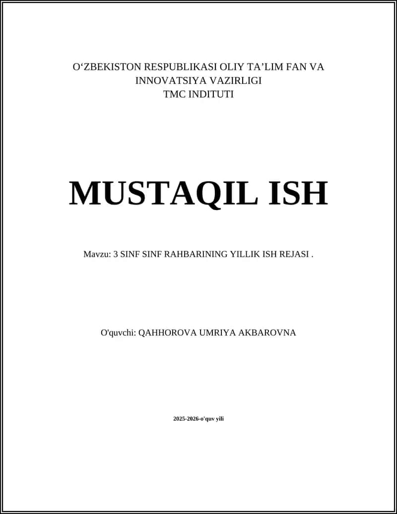 3 SINF SINF RAHBARINING YILLIK ISH REJASI