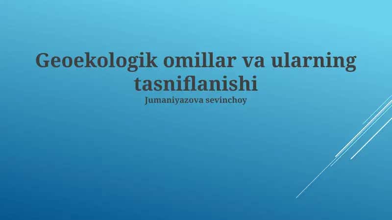 Jeoekolojik Faktörlerin Tanımı ve Sınıflandırılması