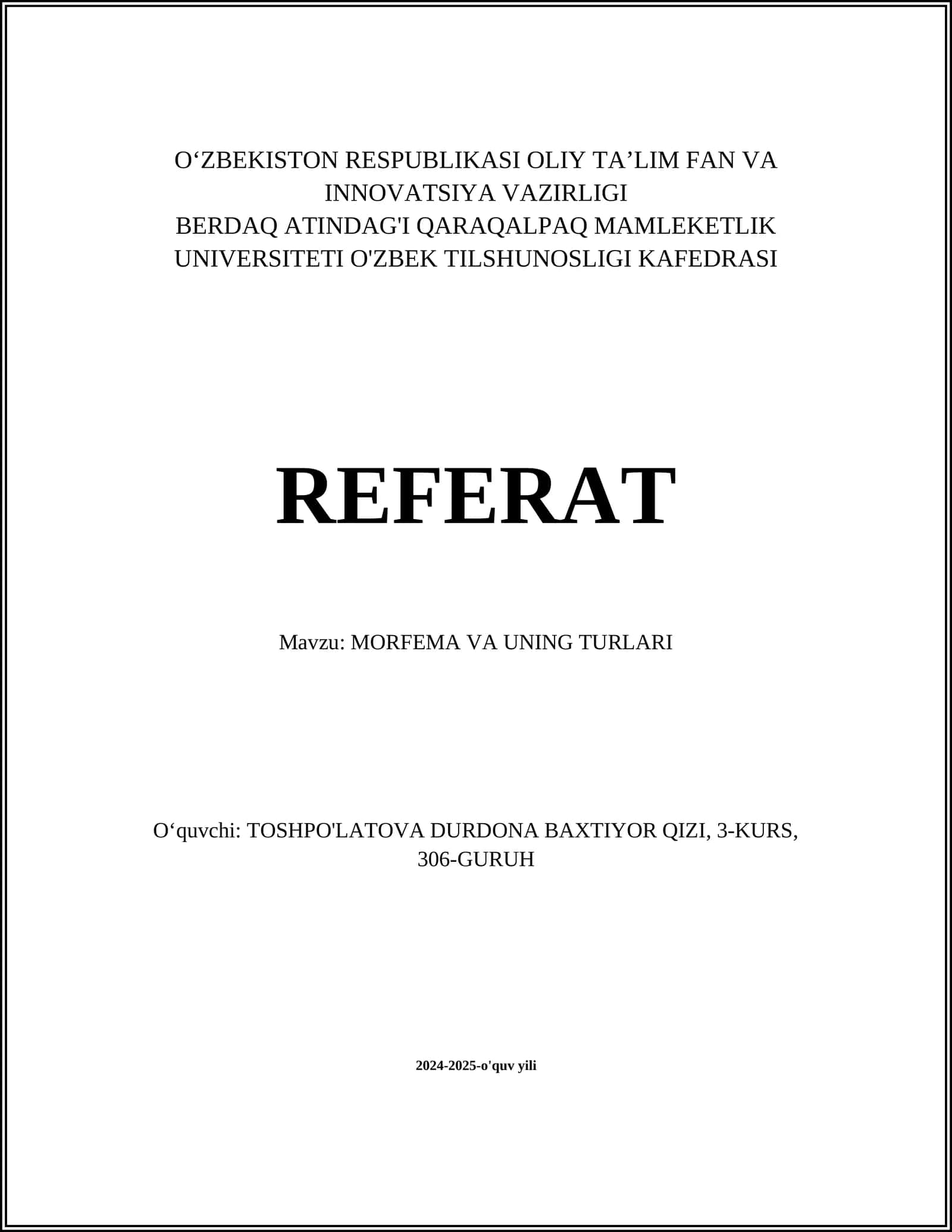 MORFEMA VA UNING TURLARI